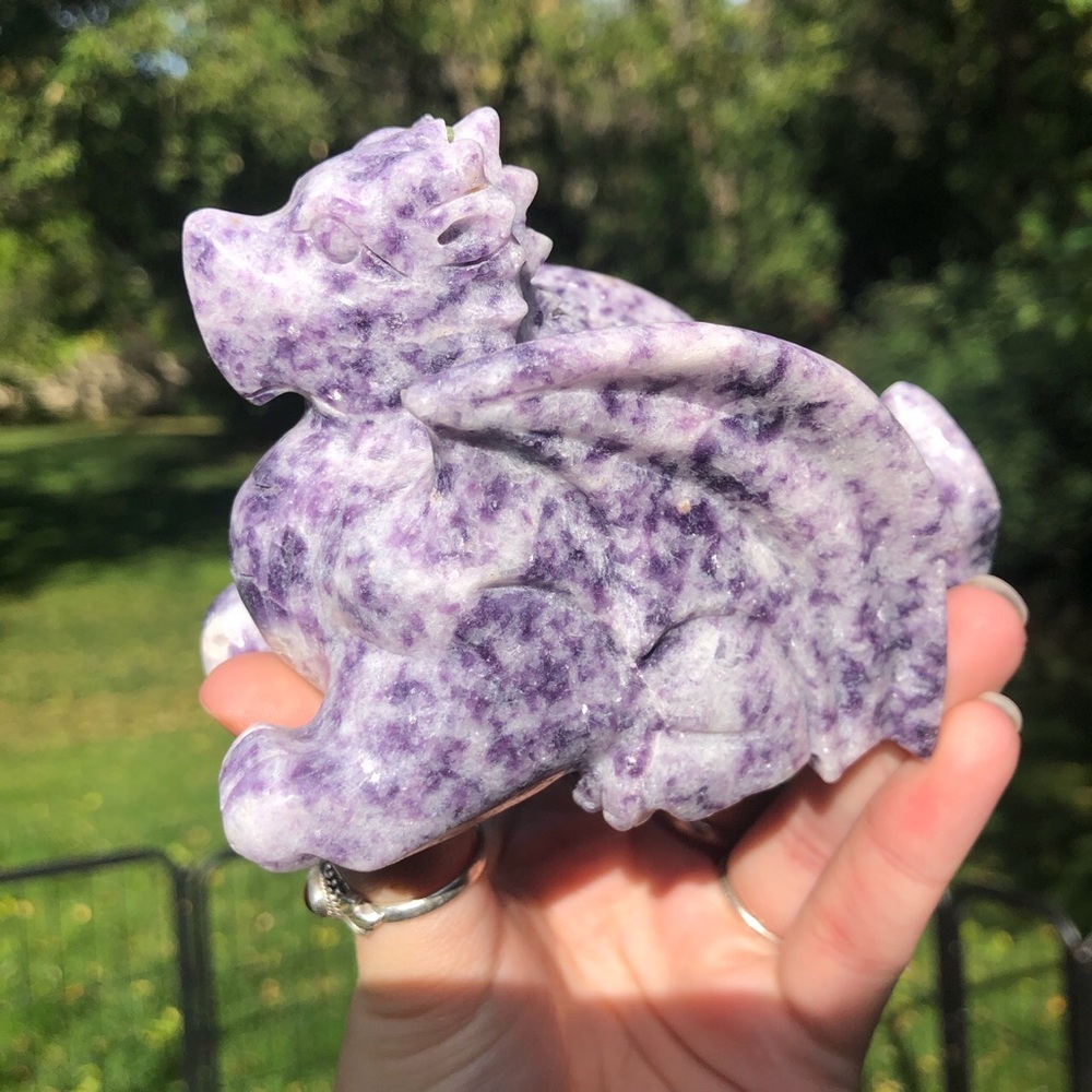 Lepidolite dragon carving